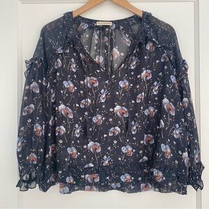 ULLA JOHNSON Raine Midnight Floral Silk Ruffle Blouse size 4